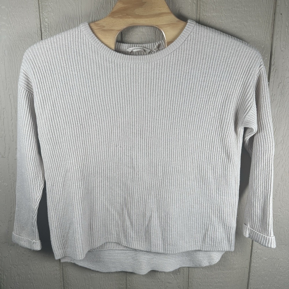 Soft Surroundings Wool Cashmere Blend Sweater Size Large Beige Ribbed Round Neck